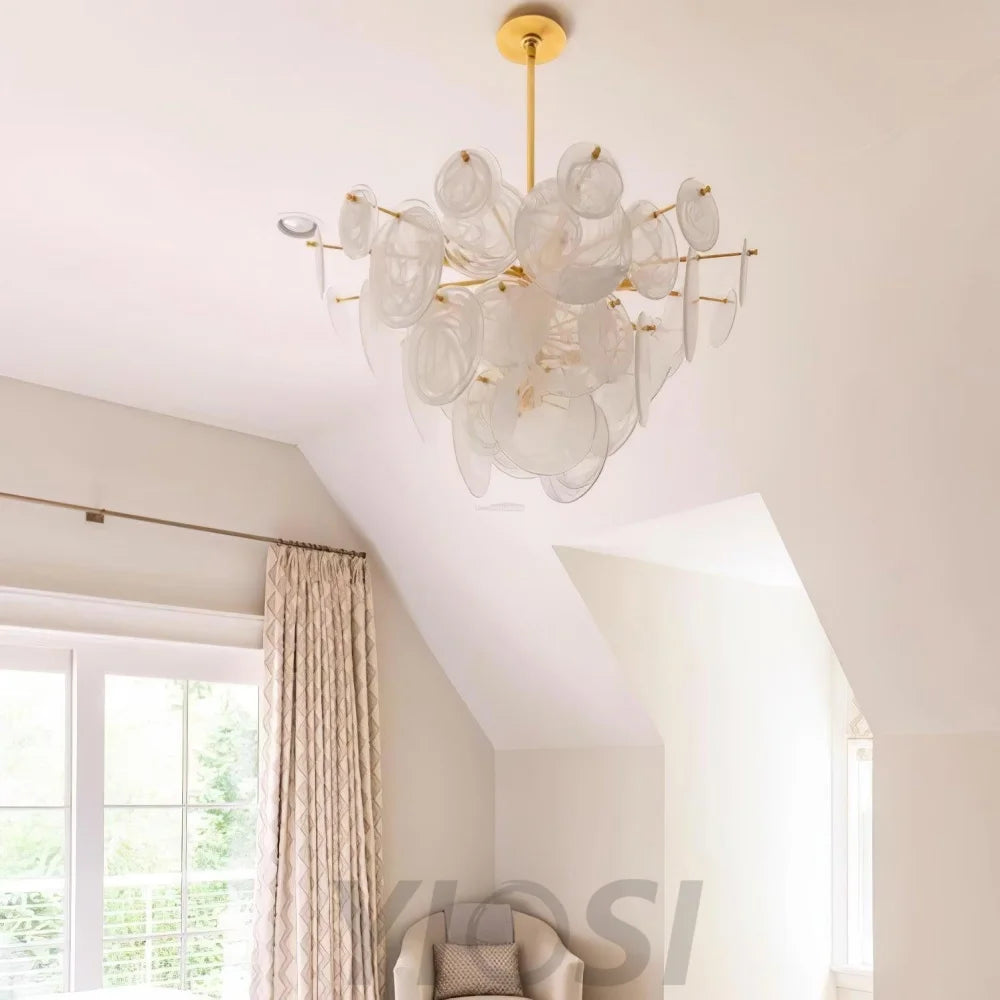 Brass Discs Cascading Round Chandelier - Cylinder-1-Yiosilamp