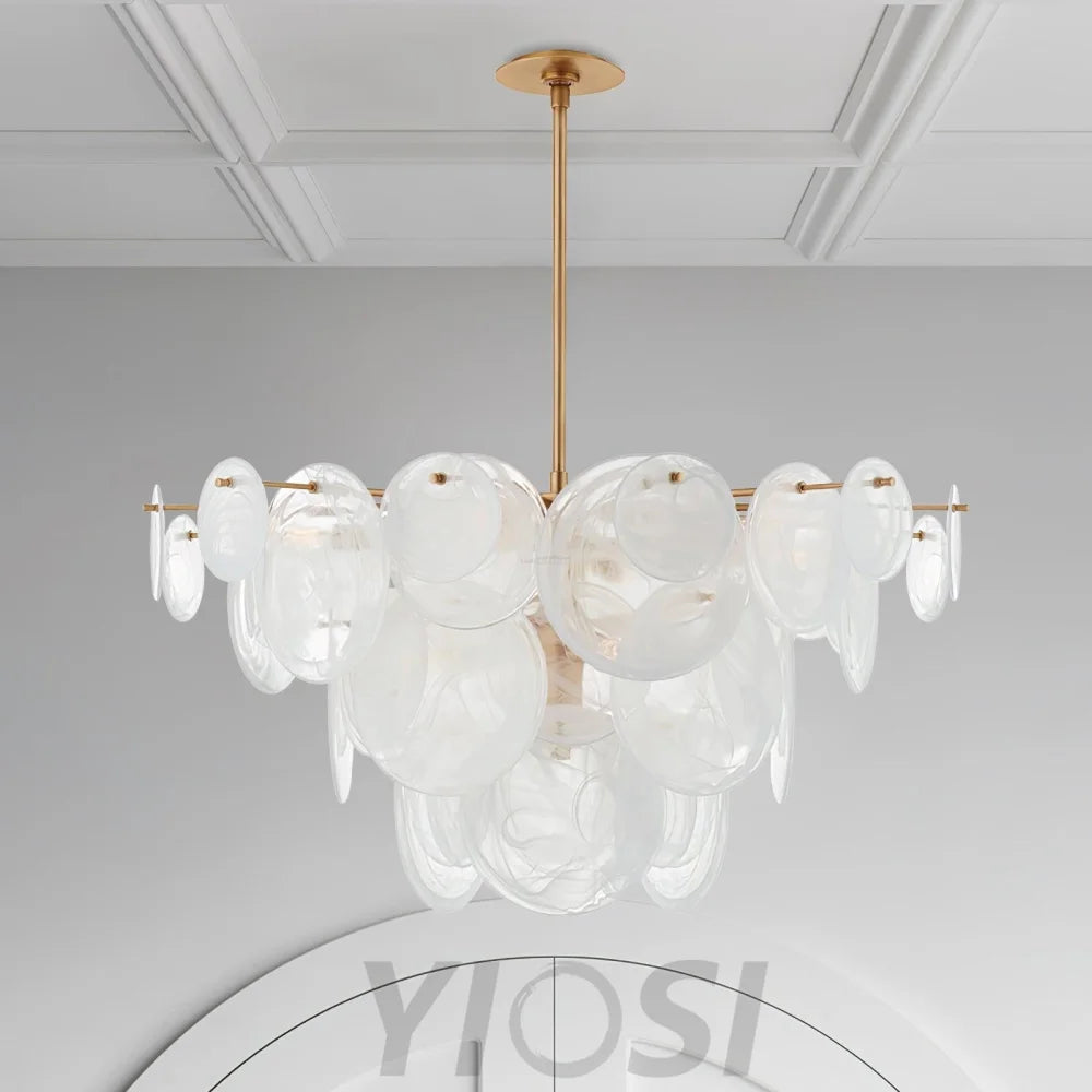 Brass Discs Cascading Round Chandelier - Cylinder-1-Yiosilamp
