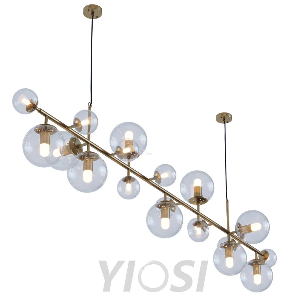 Brass Glass Globe Linear Chandelier - Hailey-1-Yiosilamp