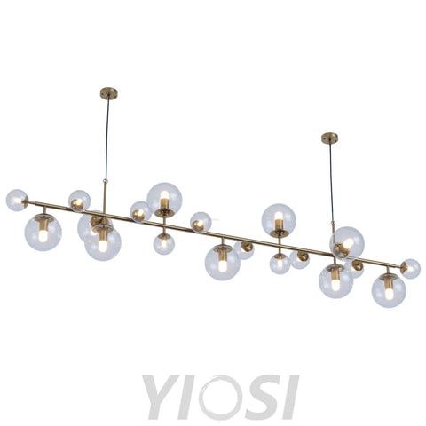 Brass Glass Globe Linear Chandelier - Hailey-1-Yiosilamp