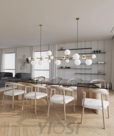 Brass Glass Globe Linear Chandelier - Hailey-1-Yiosilamp