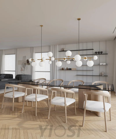 Brass Glass Globe Linear Chandelier - Hailey-1-Yiosilamp