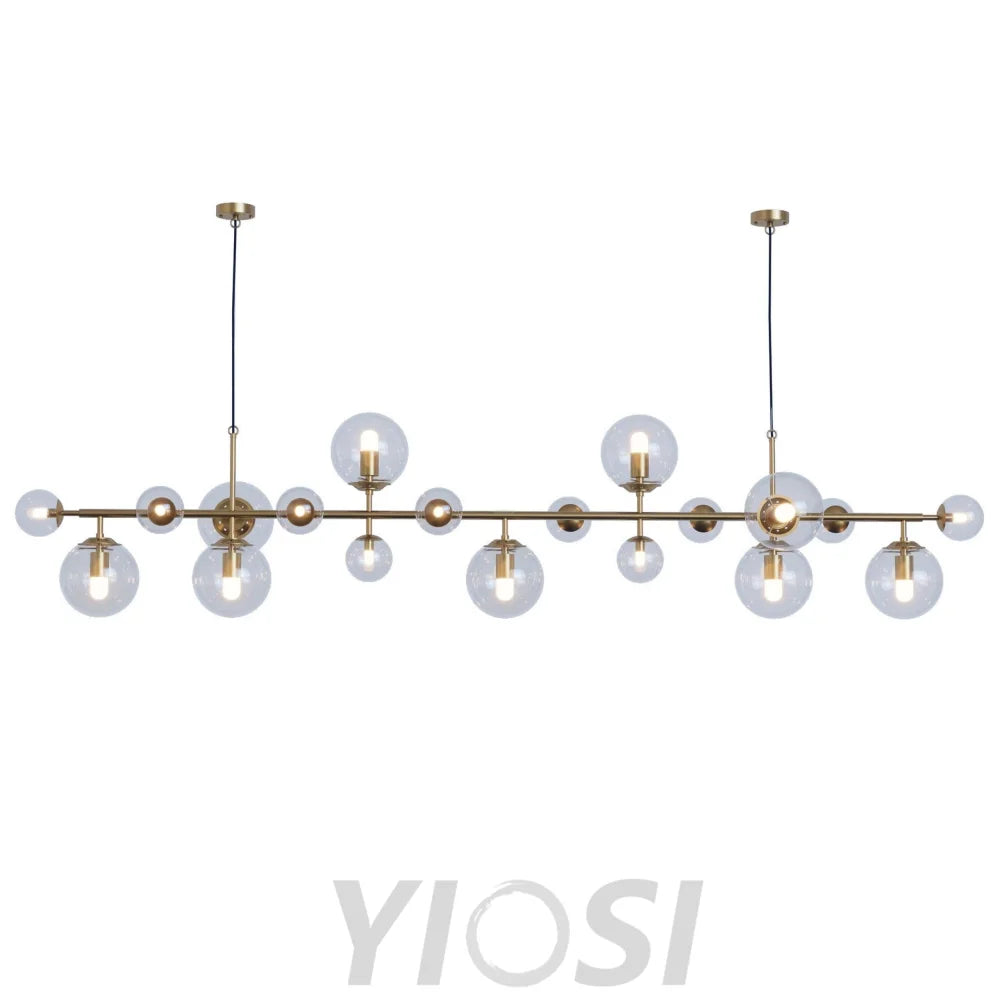 Brass Glass Globe Linear Chandelier - Hailey-1-Yiosilamp