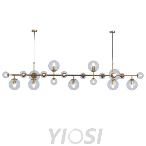 Brass Glass Globe Linear Chandelier - Hailey-1-Yiosilamp