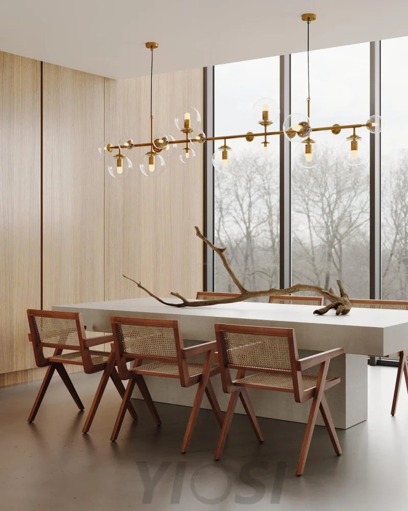 Brass Glass Globe Linear Chandelier - Hailey-1-Yiosilamp