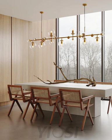 Brass Glass Globe Linear Chandelier - Hailey-1-Yiosilamp