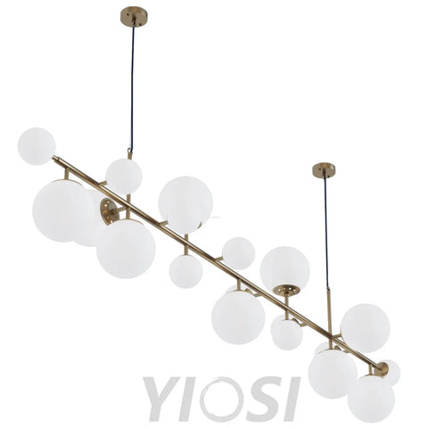 Brass Glass Globe Linear Chandelier - Hailey-1-Yiosilamp