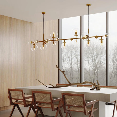 Brass Glass Globe Linear Chandelier - Hailey-1-Yiosilamp
