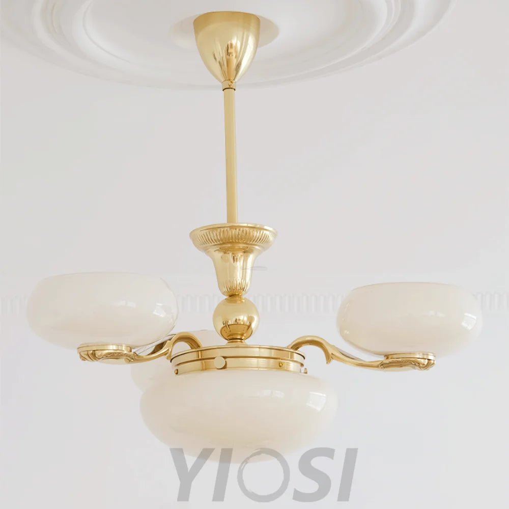 Brass Radiance Orb Chandelier with 3+1/5+1 heads - Glass Chandelier, Persimmon-1-Yiosilamp