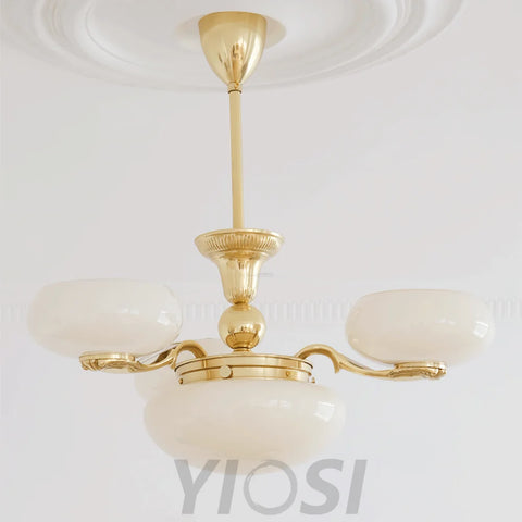 Brass Radiance Orb Chandelier with 3+1/5+1 heads - Glass Chandelier, Persimmon-1-Yiosilamp