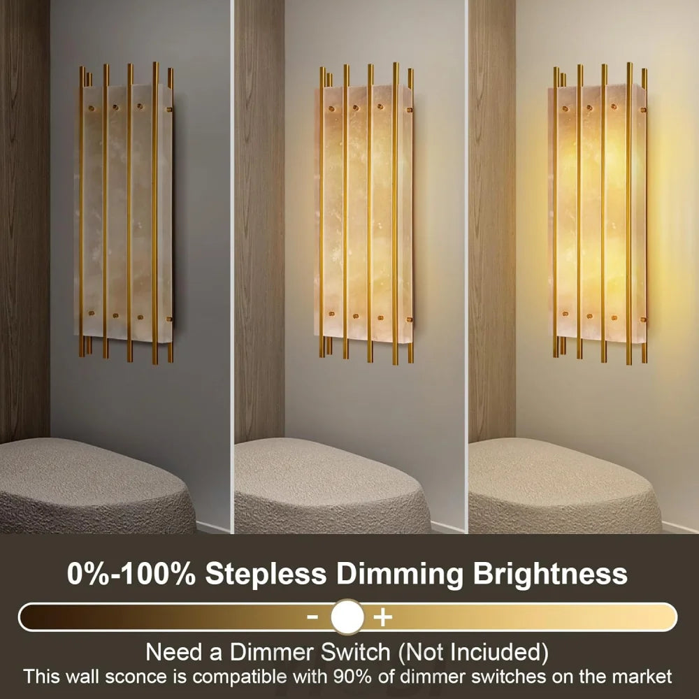 Brass Square Natural Marble Wall Light