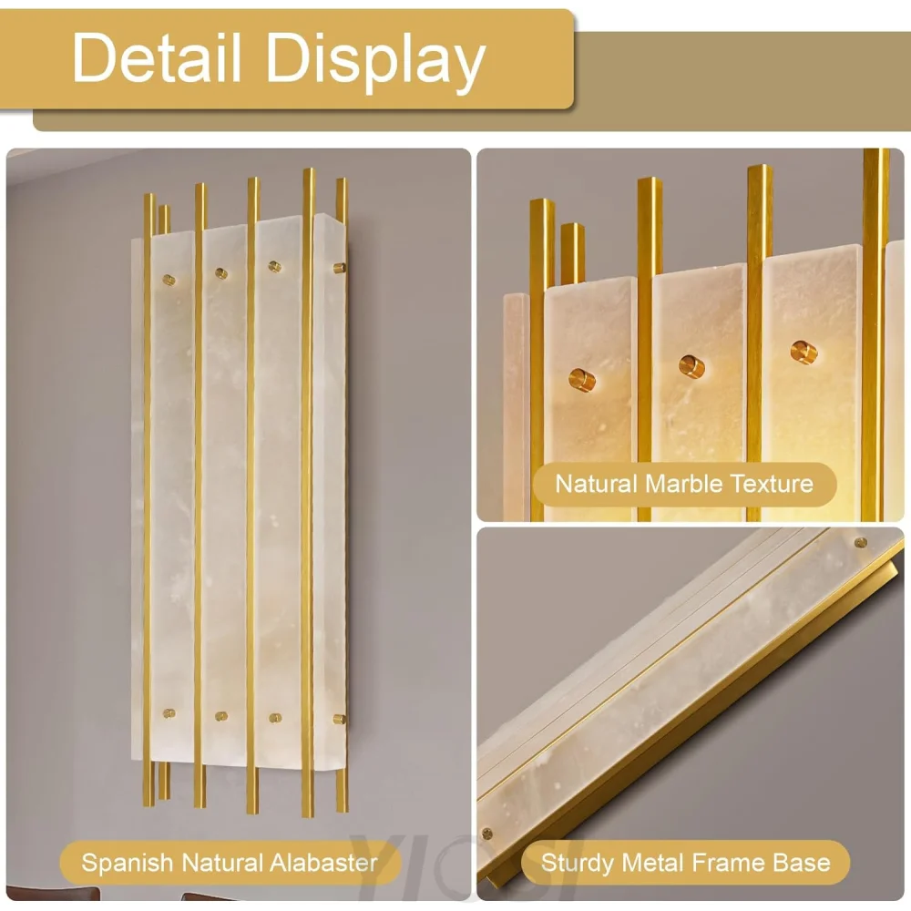 Brass Square Natural Marble Wall Light