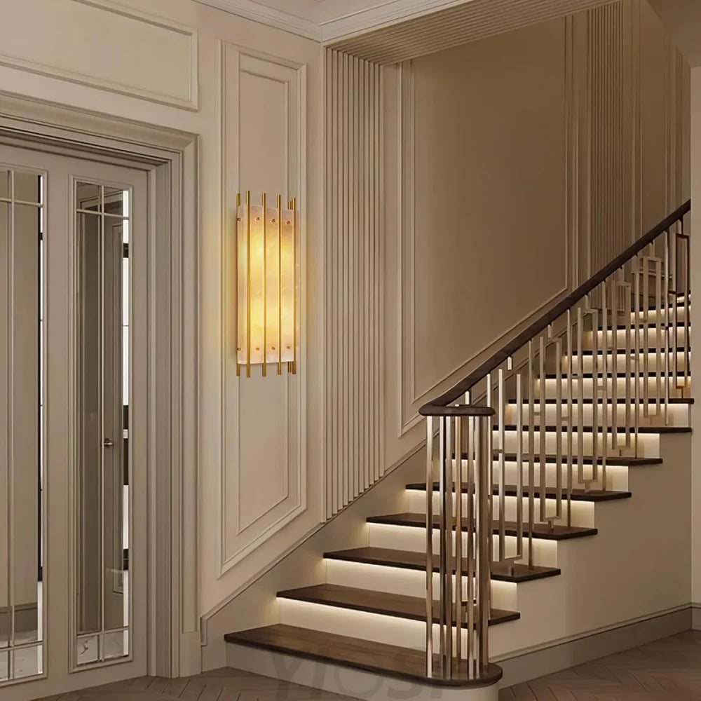 Brass Square Natural Marble Wall Light