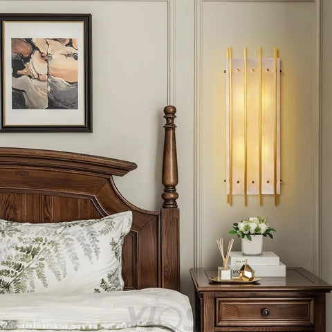 Brass Square Natural Marble Wall Light