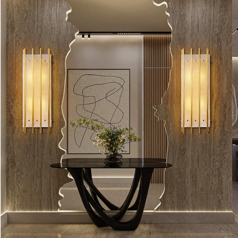 Brass Square Natural Marble Wall Light