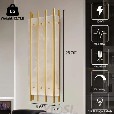 Brass Square Natural Marble Wall Light