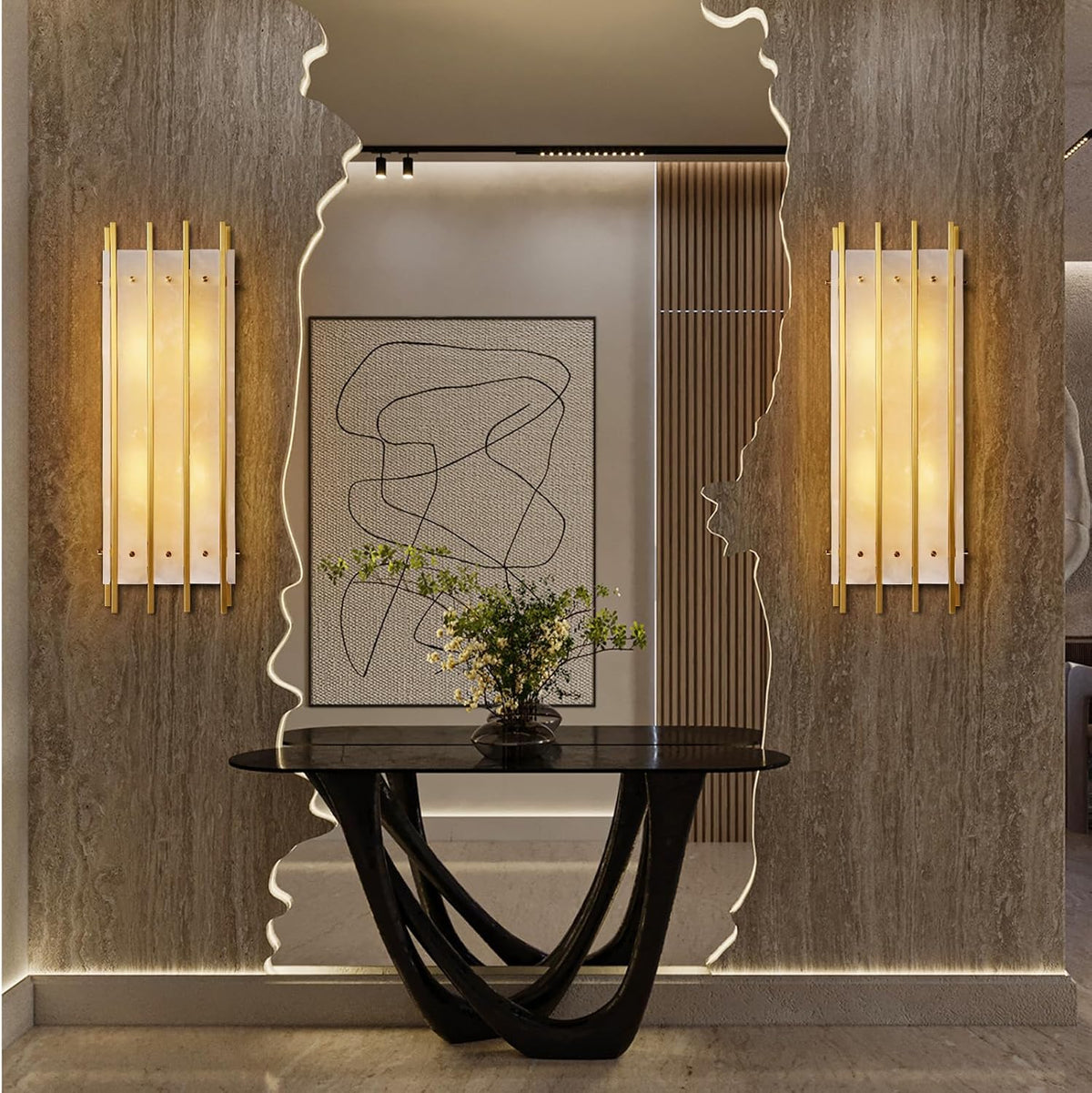 Brass Square Natural Marble Wall Light