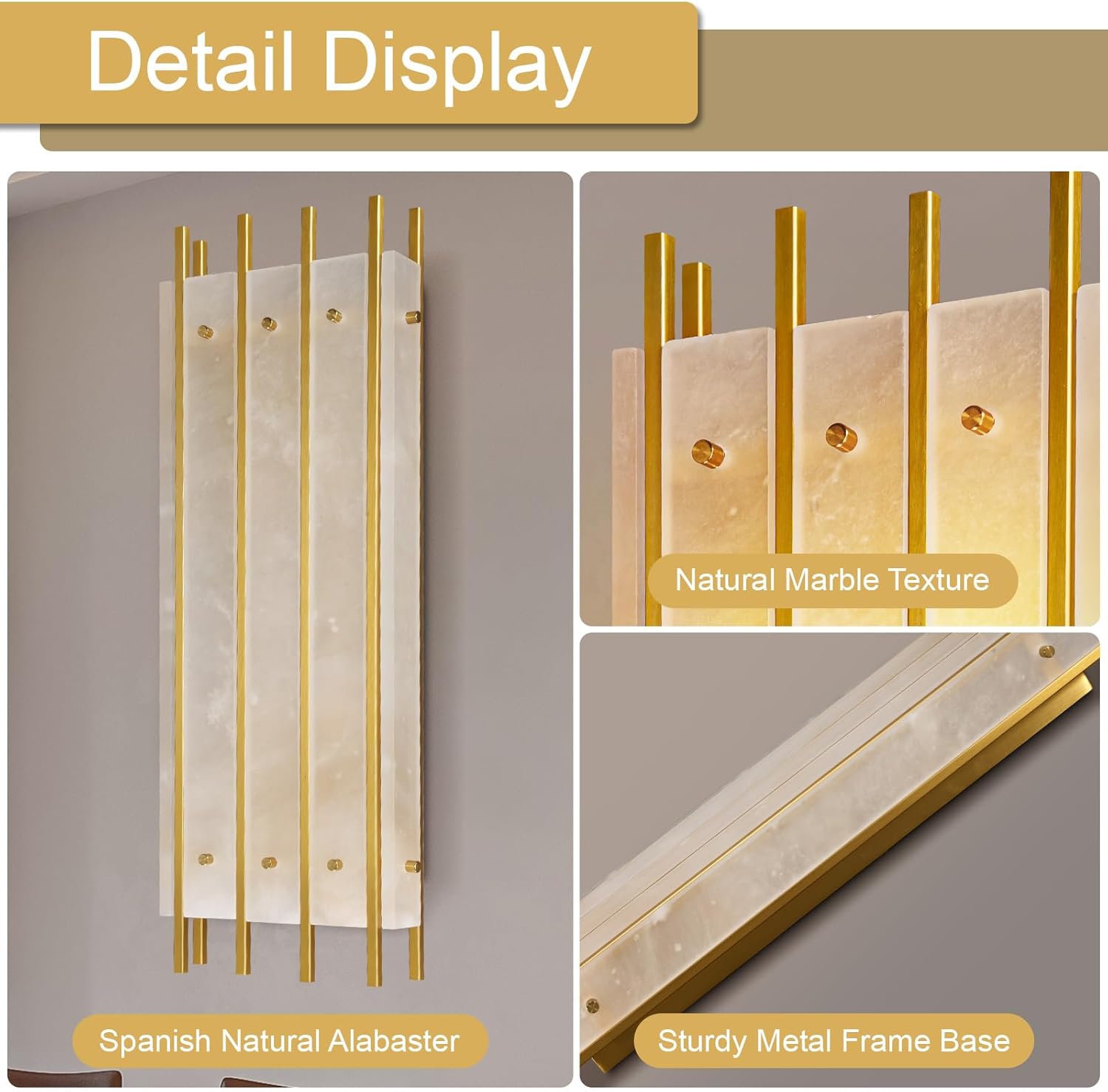 Brass Square Natural Marble Wall Light