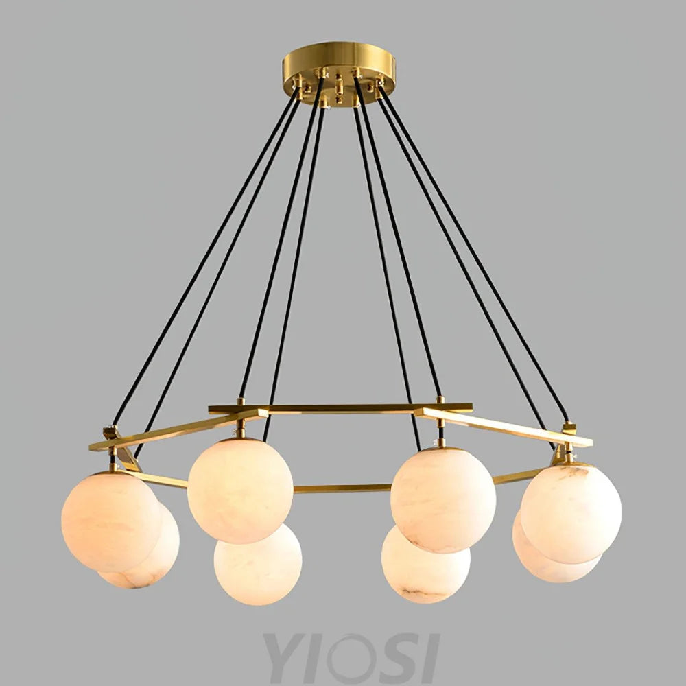 Miira Brass & White Alabaster Chandelier – Retro Inspired Ceiling Light