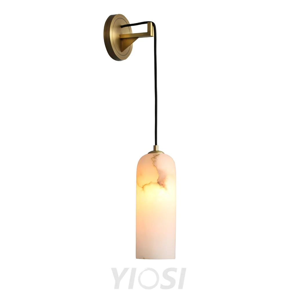 Monty Brass & White Alabaster Wall Lamp with Braided Cord