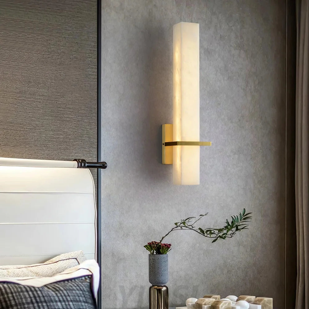 Milan Brass & White Alabaster Wall Sconce with Adjustable LED Light