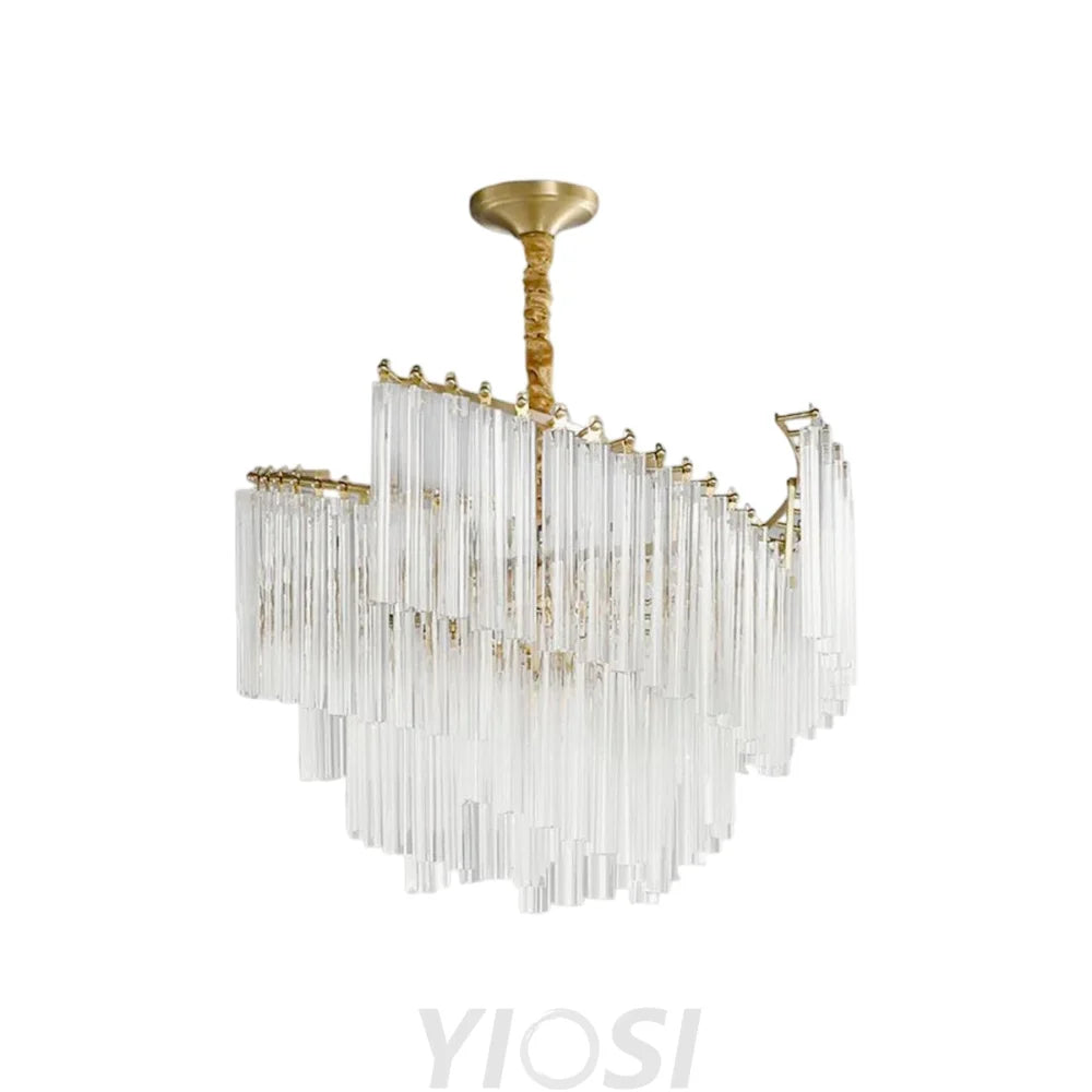 Brinicle Brass & Clear Crystal Chandelier – Elegant 23.6’’ Diameter