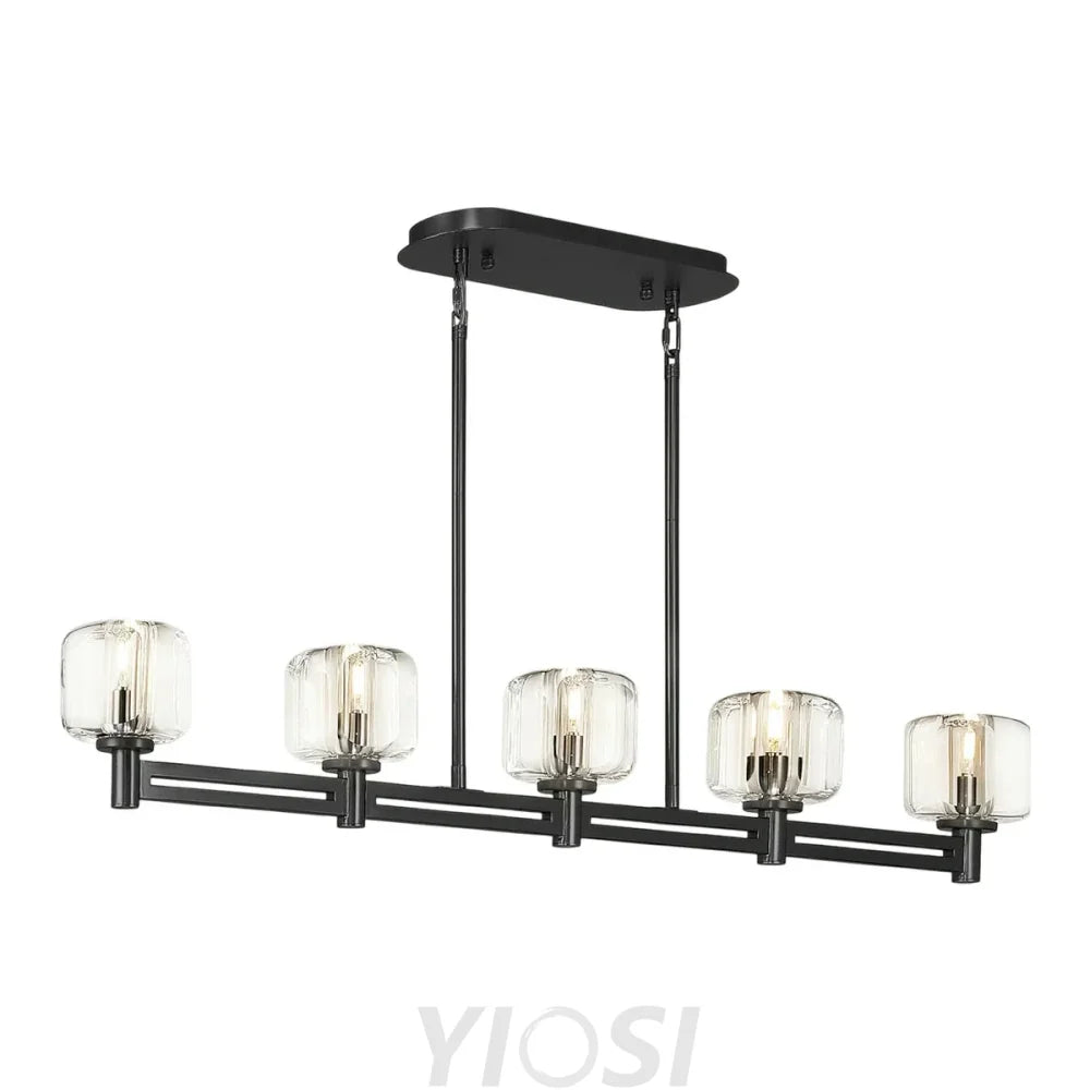 Brushed Metal Crystal Chandelier Black / Rectangular-54in
