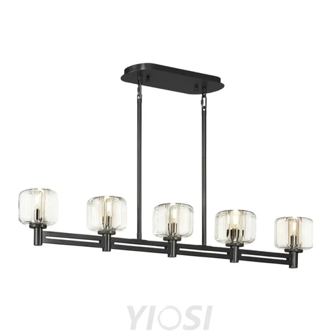 Brushed Metal Crystal Chandelier Black / Rectangular-54in