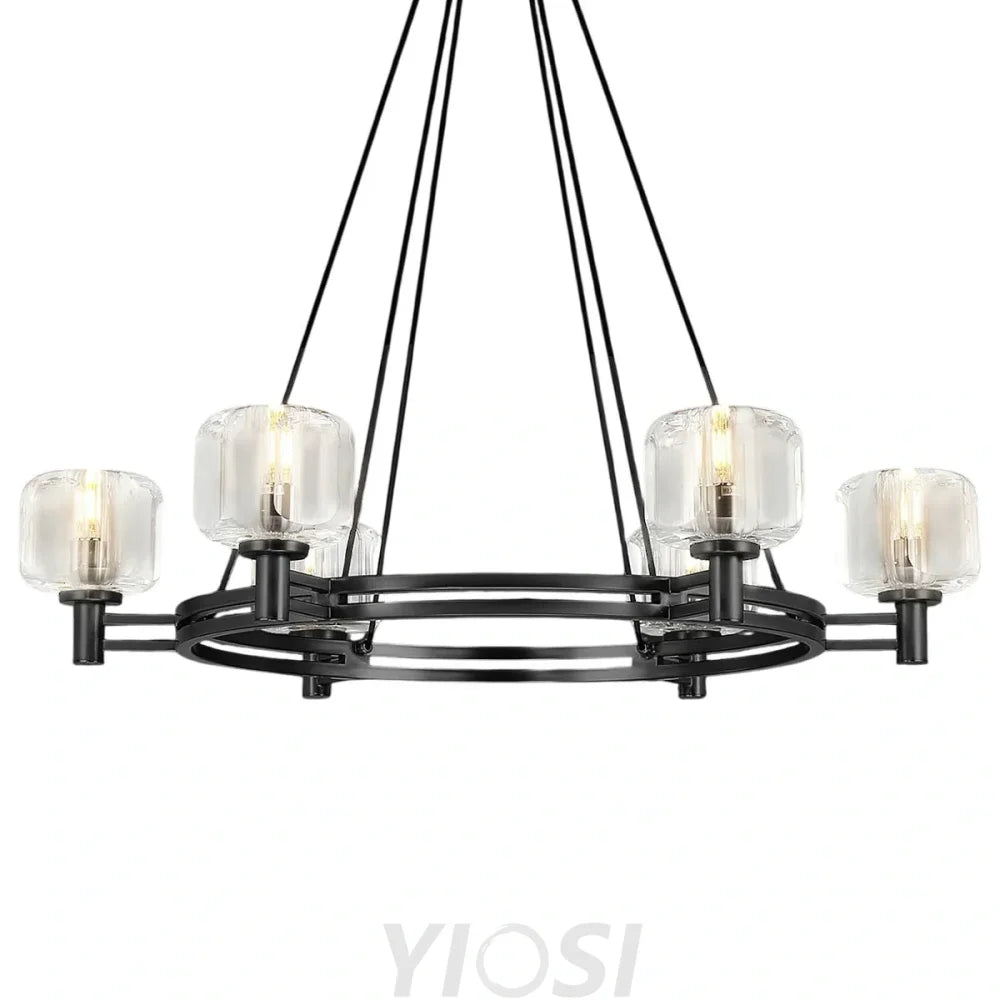 Brushed Metal Crystal Chandelier Black / Round-36in