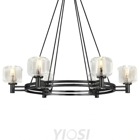 Brushed Metal Crystal Chandelier Black / Round-36in