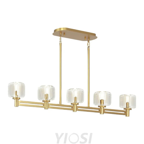 Brushed Metal Crystal Chandelier Gold / Rectangular-54in