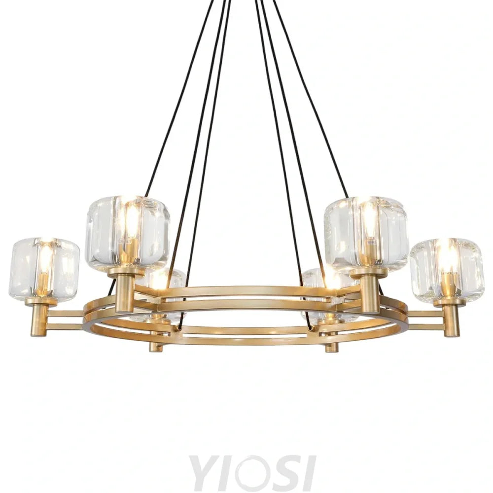 Brushed Metal Crystal Chandelier Gold / Round-36in