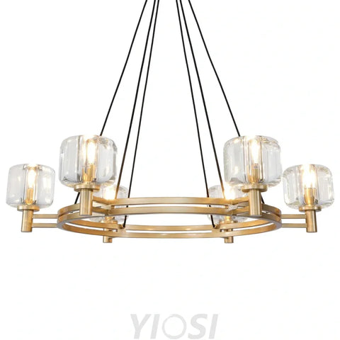 Brushed Metal Crystal Chandelier Gold / Round-36in