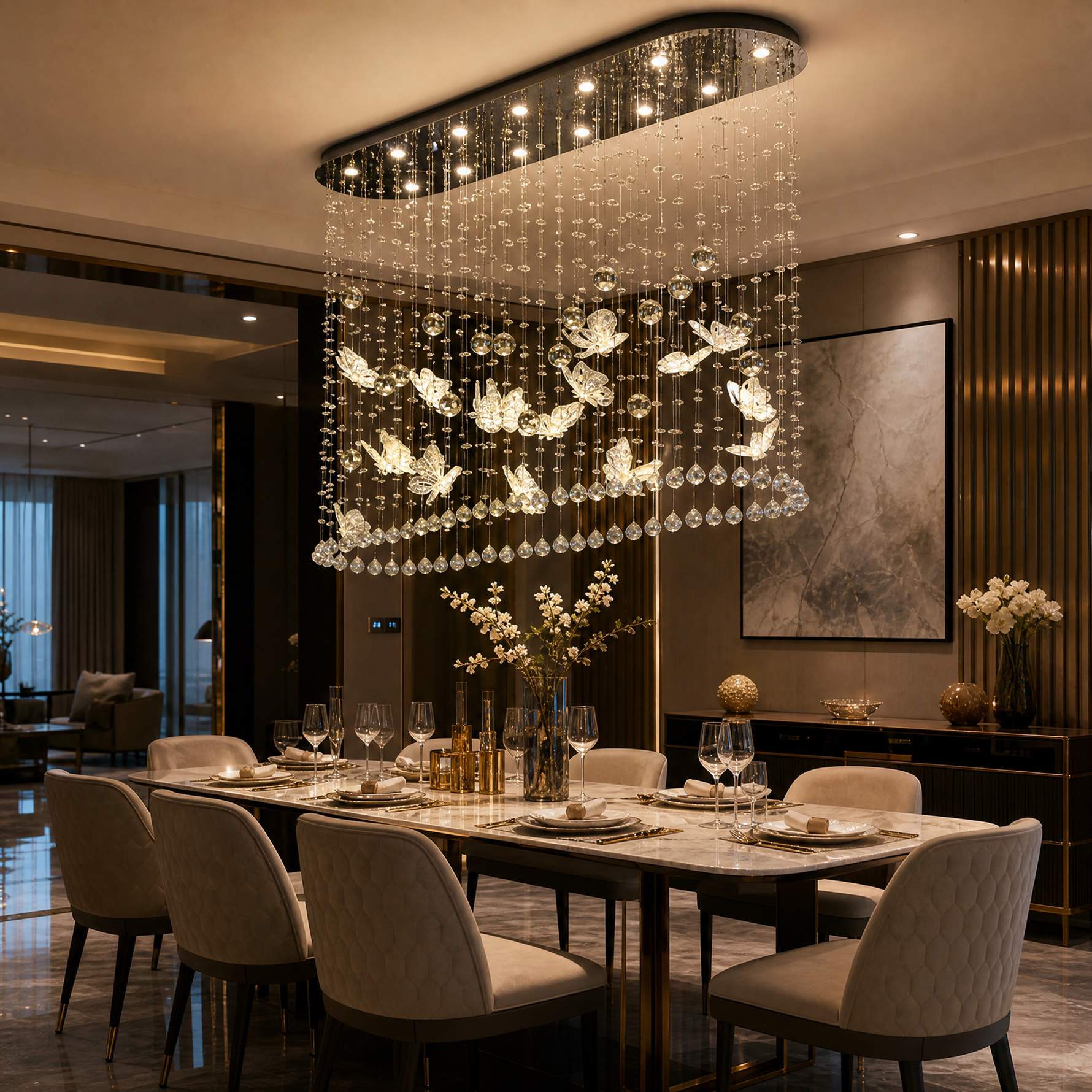 Butterfly Dream Modern Linear Dining Pendant Light - scene