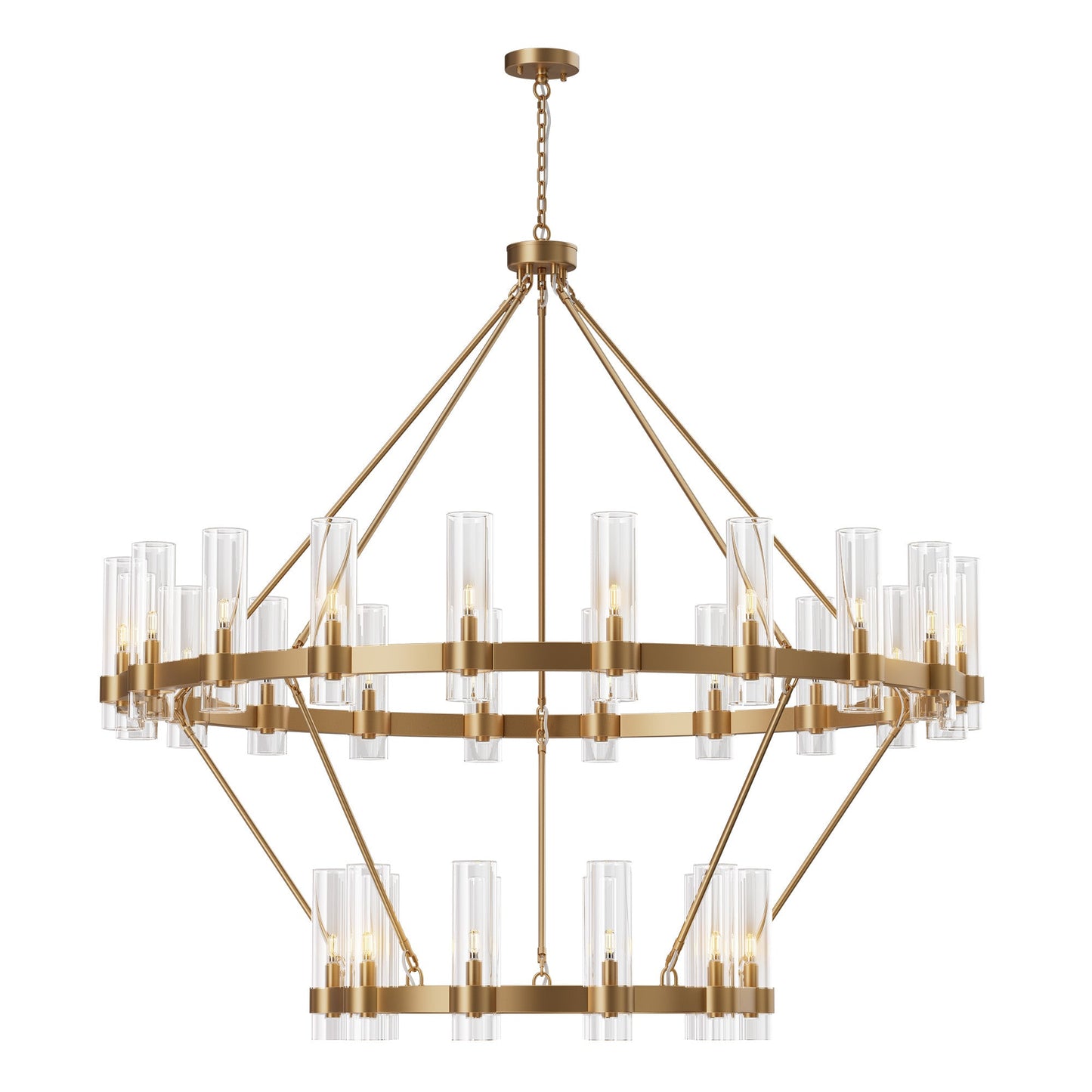 Copper plated modern glass lampshade chandelier 60in 2 Tier / Gold