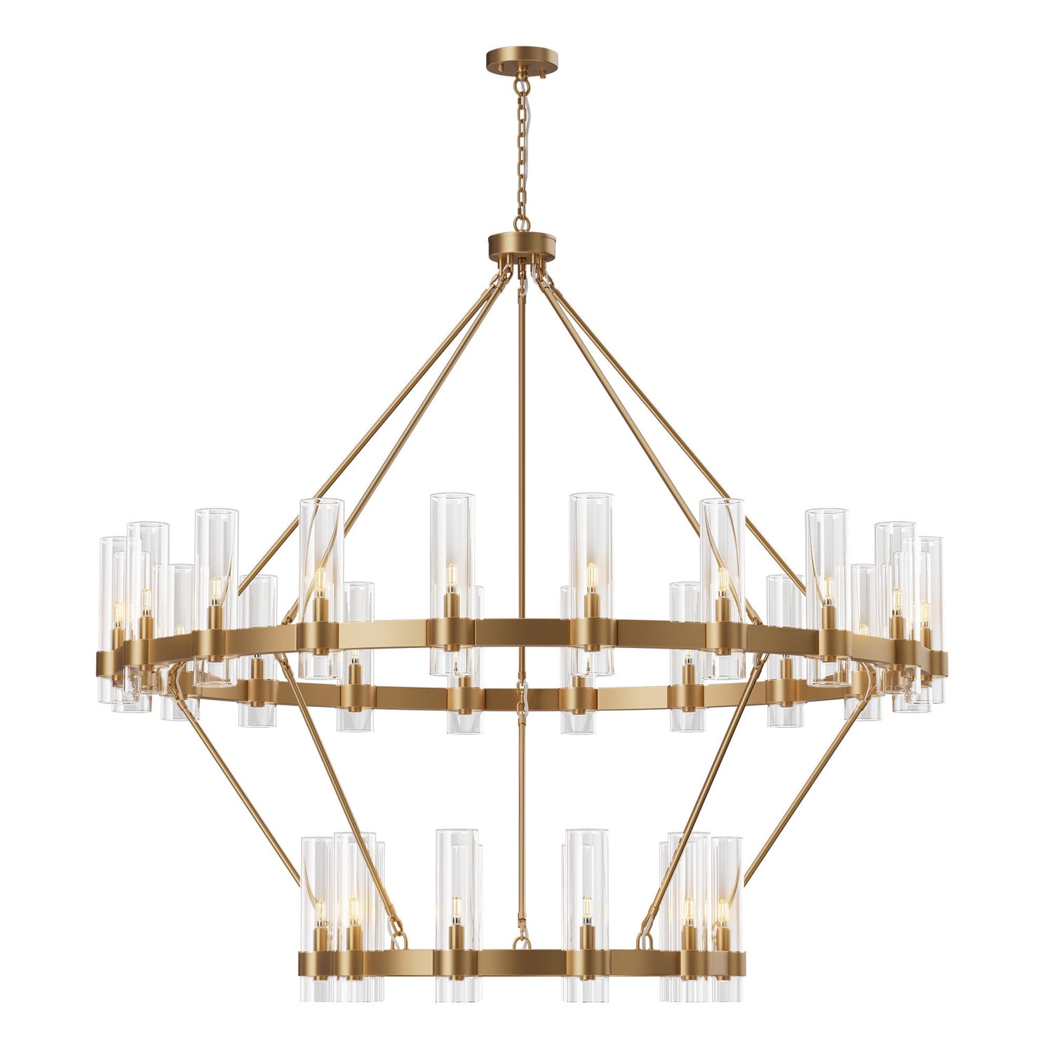 Copper plated modern glass lampshade chandelier 60in 2 Tier / Gold