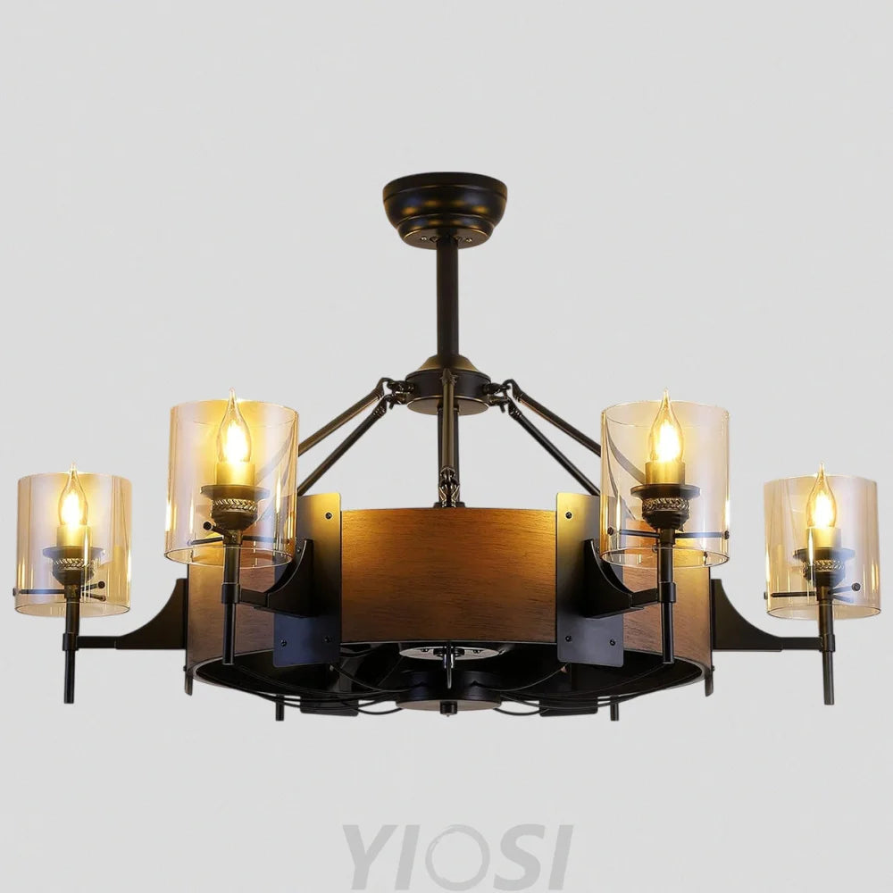 Caged Ceiling Fan with Lights Black Vintage Rustic Farmhouse Chandelier 38.5’’ Ceiling Lights
