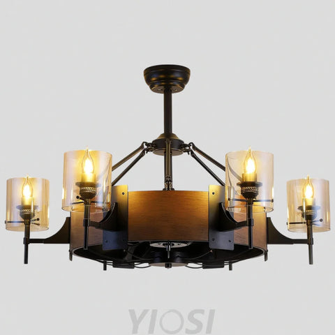 Caged Ceiling Fan with Lights Black Vintage Rustic Farmhouse Chandelier 38.5’’ Ceiling Lights