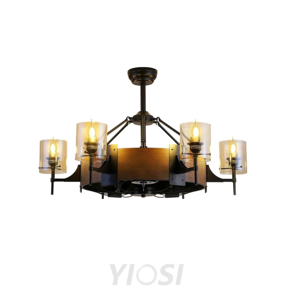 Caged Ceiling Fan with Lights Black Vintage Rustic Farmhouse Chandelier 38.5’’ Ceiling Lights