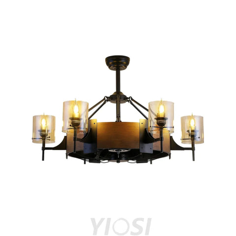 Caged Ceiling Fan with Lights Black Vintage Rustic Farmhouse Chandelier 38.5’’ Ceiling Lights