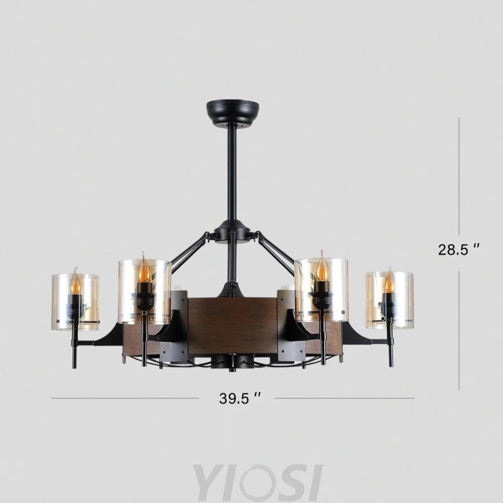 Caged Ceiling Fan with Lights Black Vintage Rustic Farmhouse Chandelier 38.5’’ Ceiling Lights