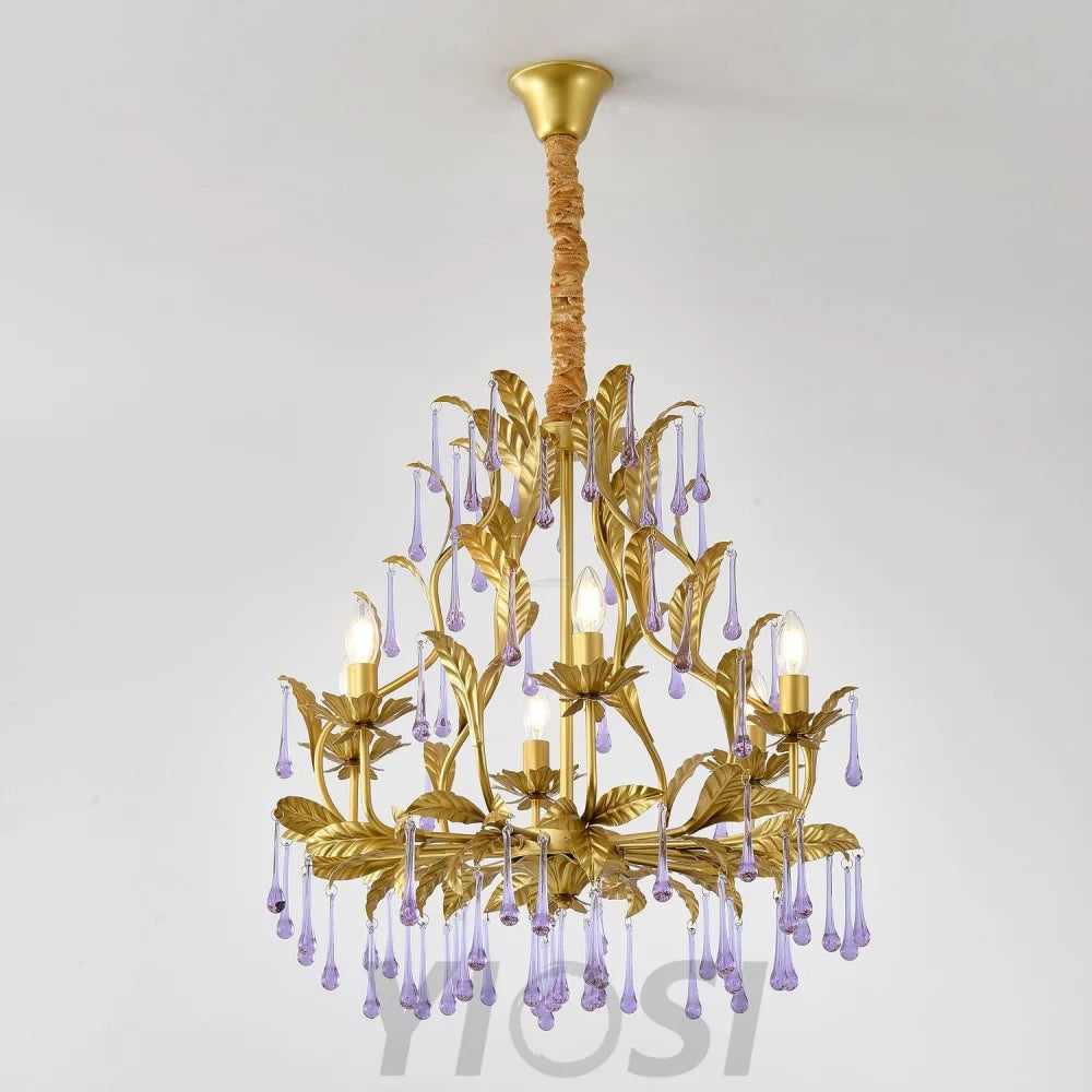 Candle Style Amethyst Drops Crystal Chandelier with 6/8 heads - Candle-1-Yiosilamp