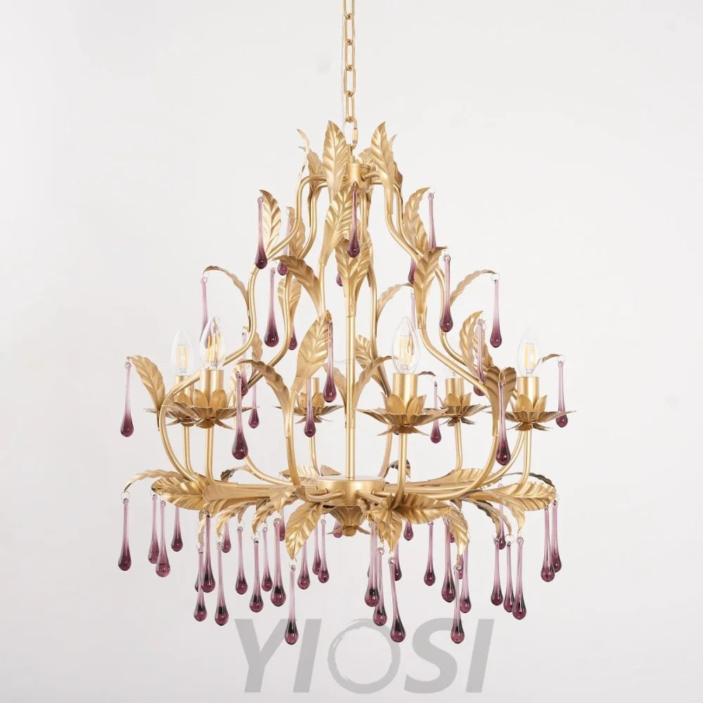 Candle Style Amethyst Drops Crystal Chandelier with 6/8 heads - Candle-1-Yiosilamp