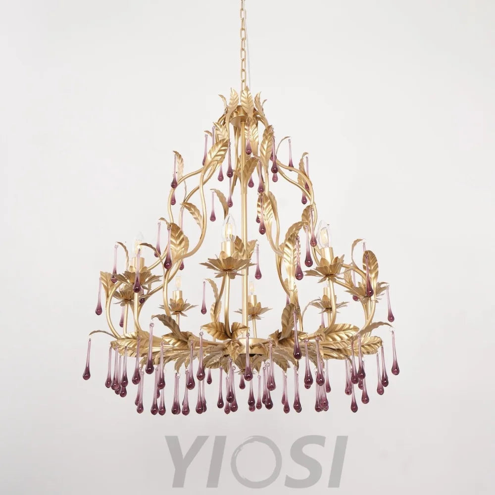 Candle Style Amethyst Drops Crystal Chandelier with 6/8 heads - Candle-1-Yiosilamp