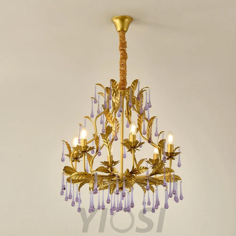 Candle Style Amethyst Drops Crystal Chandelier with 6/8 heads - Candle-1-Yiosilamp