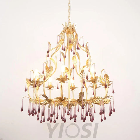 Candle Style Amethyst Drops Crystal Chandelier with 6/8 heads - Candle-1-Yiosilamp