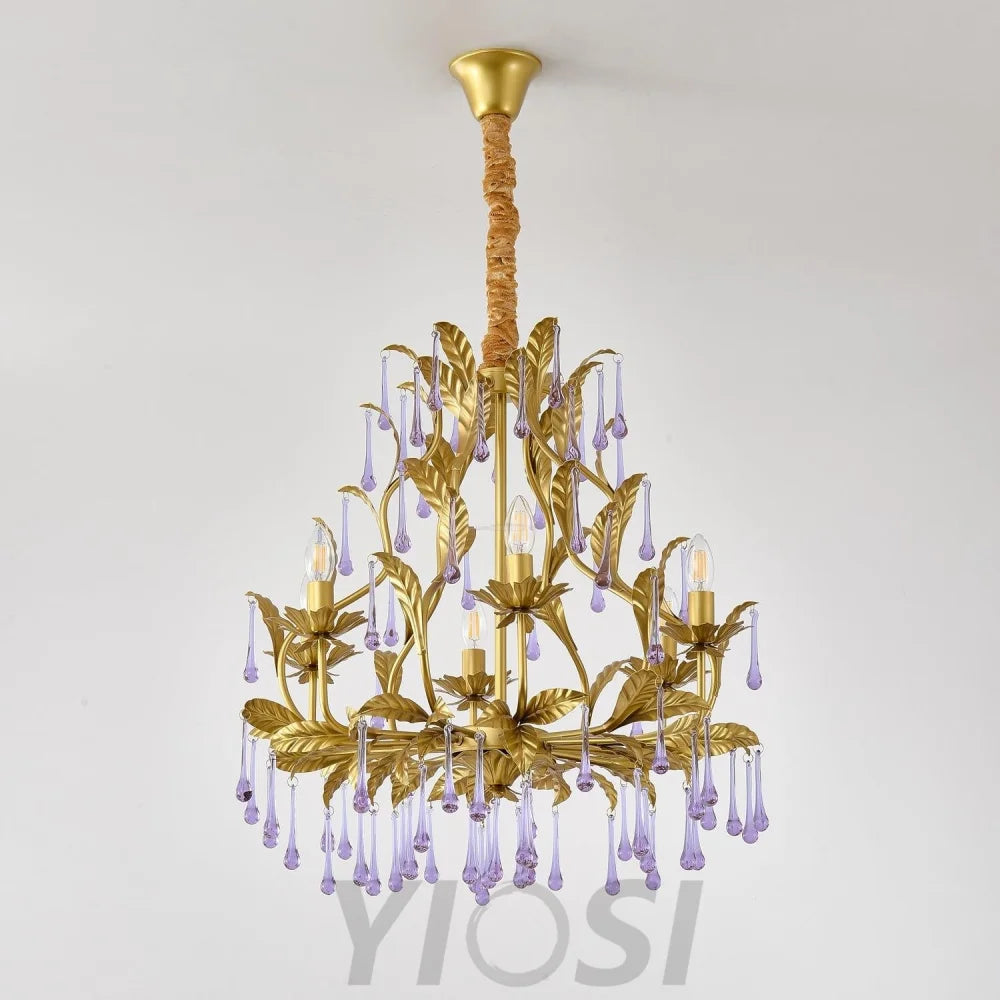 Candle Style Amethyst Drops Crystal Chandelier with 6/8 heads - Candle-1-Yiosilamp