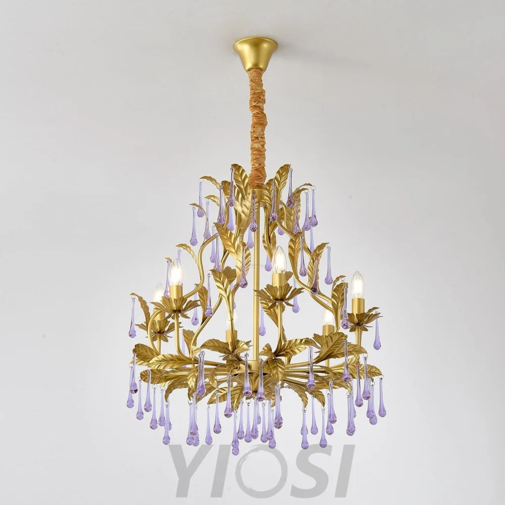 Candle Style Amethyst Drops Crystal Chandelier with 6/8 heads - Candle-1-Yiosilamp