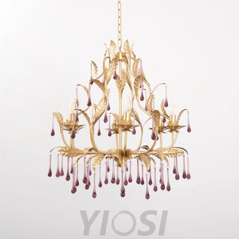 Candle Style Amethyst Drops Crystal Chandelier with 6/8 heads - Candle-1-Yiosilamp