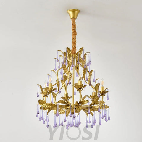 Candle Style Amethyst Drops Crystal Chandelier with 6/8 heads - Candle-1-Yiosilamp